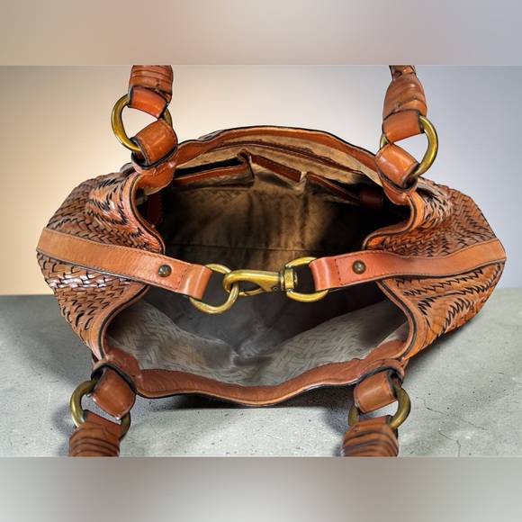 Cole Haan Woven Leather Hobo Bag Tan Cognac Handbag Boho Luxe - Picture 5 of 9